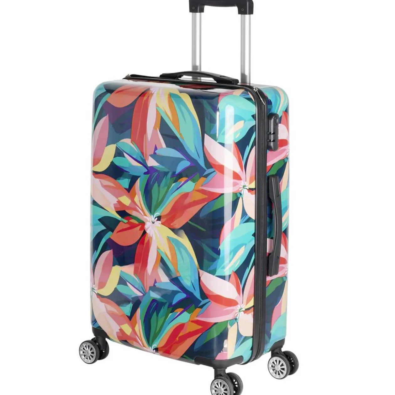 Valise cabine 63L trolley 4 roulettes motif floral tropical 45x26xH66,5cm