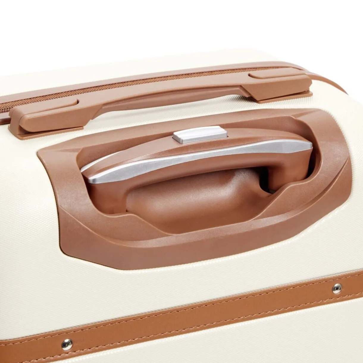 Valise cabine plastique ABS beige et marron avec cadenas 67x26xH44cm < Gifi
