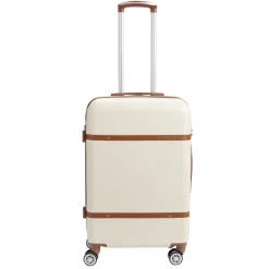 Valise cabine plastique ABS beige et marron avec cadenas 67x26xH44cm < Gifi