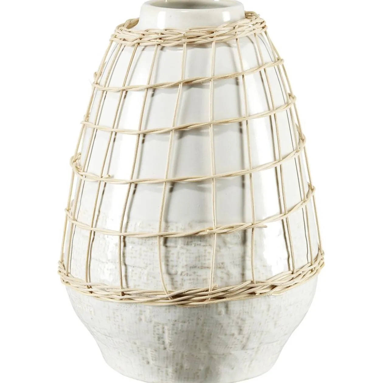 Vase céramique et rotin blanc Ø18,5xH26cm
