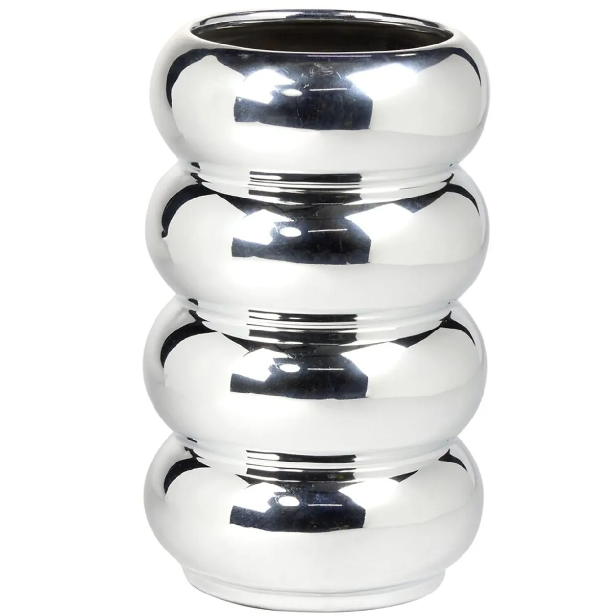 Vase céramique forme arrondie superposée gris chromé Ø12xH20,5cm