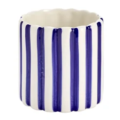 Vase en céramique rayures bayadère blanc et bleu Ø11,5xH11,5cm < Gifi Hot