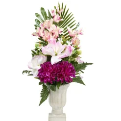 Vase fleur chrysanthèmes magnolia glaïeuls roses et ciment Ø36xH60cm (3 modèles)
