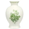 Vase rond dolomite imprimé toile de Jouy Ø13XH23 cm vert fond blanc < Gifi Hot