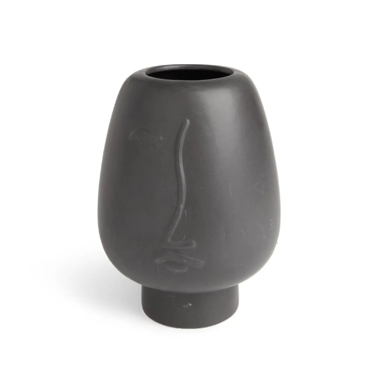 Vase visage céramique noir Ø13xH18cm