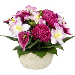 Vasque ciment chrysanthèmes arums orchidées mini fleurs Ø40xH30cm (3 modèles)