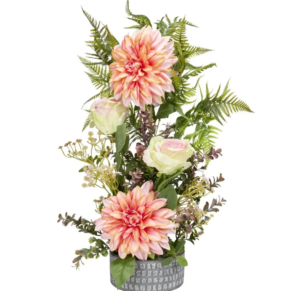 Vasque ciment dahlias roses fougères mini buis Ø38xH55cm (4 modèles) < Gifi Sale