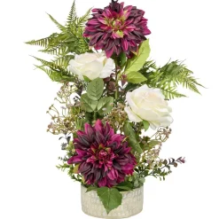 Vasque ciment dahlias roses fougères mini buis Ø38xH55cm (4 modèles) < Gifi Sale