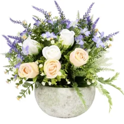 Vasque ciment roses bruyère et gypsophile Ø33xH32cm (4 modèles)