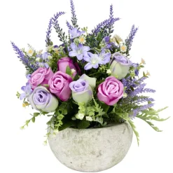 Vasque ciment roses bruyère et gypsophile Ø33xH32cm (4 modèles)