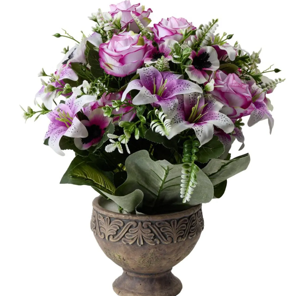 Vasque ciment roses lys pensées bruyère Ø40xH40cm