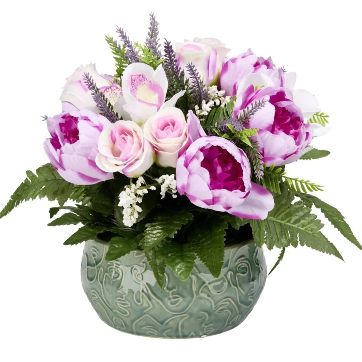 Vasque céramique pivoines orchidées roses bruyère Ø42xH38cm (3 modèles)