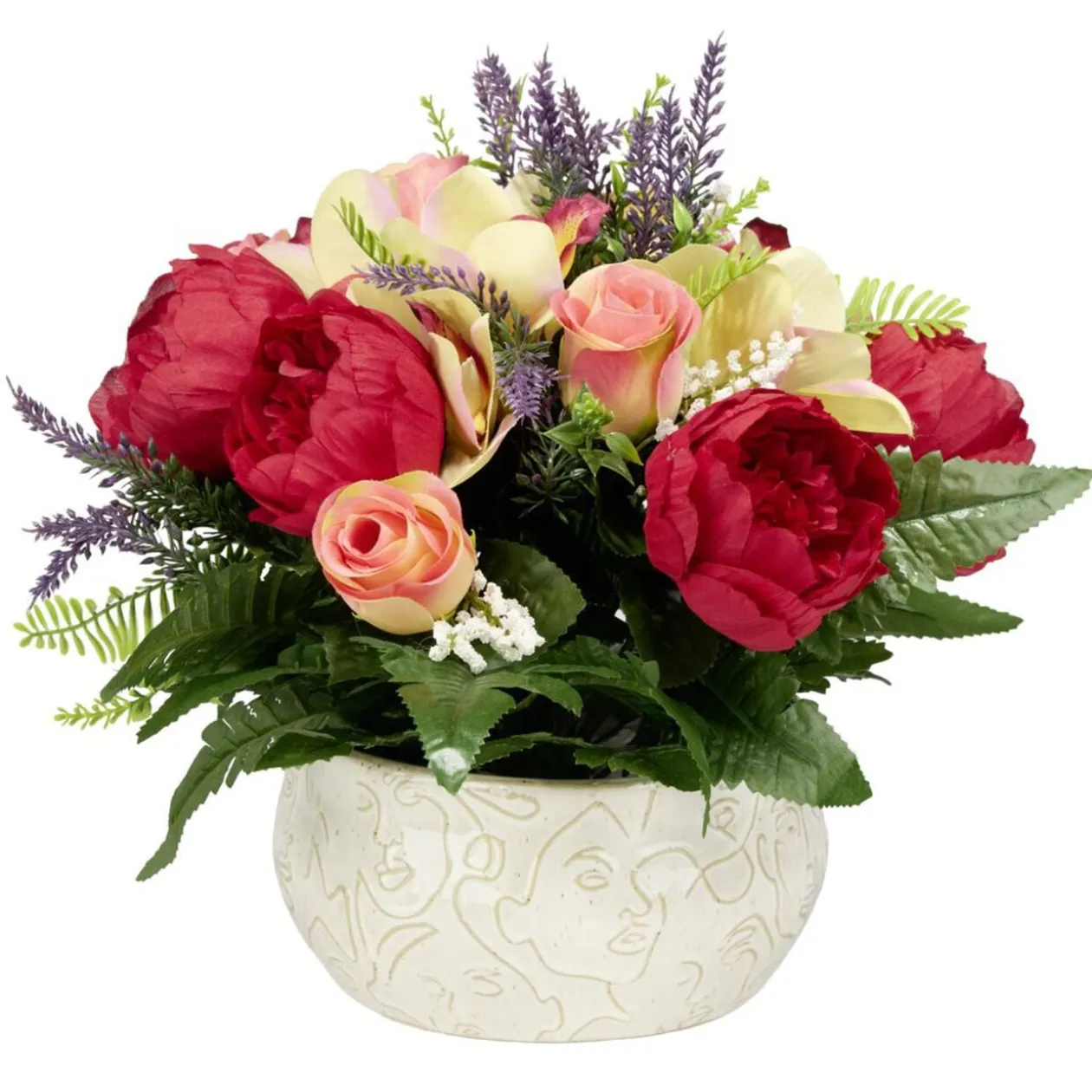 Vasque céramique pivoines orchidées roses bruyère Ø42xH38cm (3 modèles)