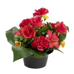 Vasque fleurs artificielles boutons de roses/oeillets/pensées Ø33xH27cm