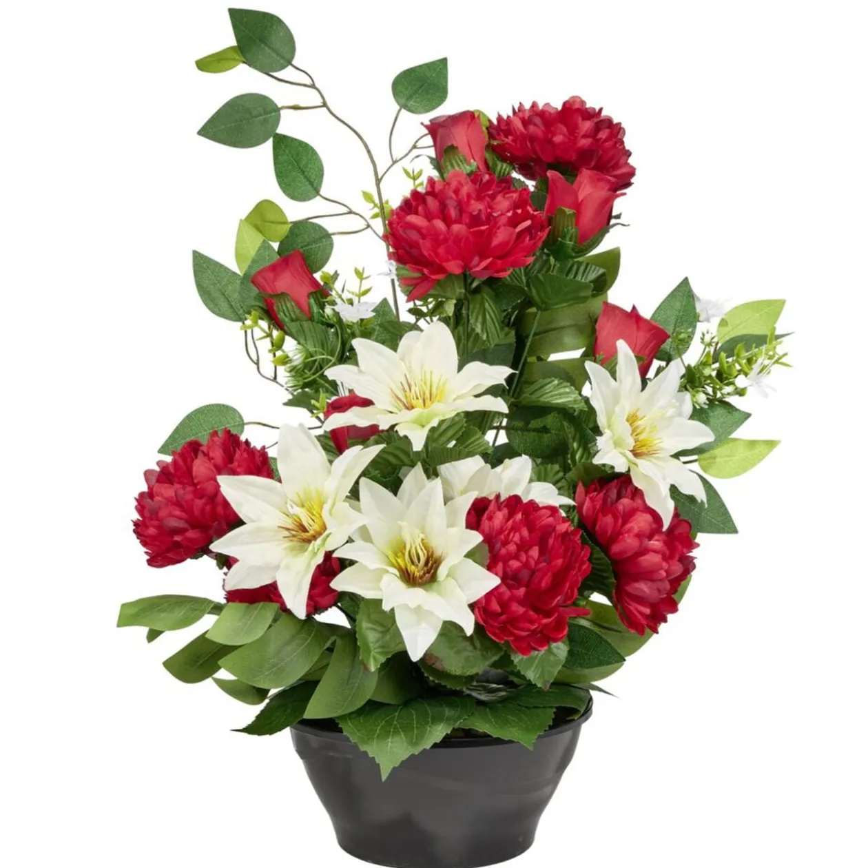 Vasque plastique chrysanthèmes clématites lys roses ficus Ø40xH54cm (3 modèles)
