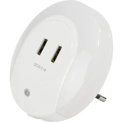 Veilleuse enfichable blanc + 2 ports USB