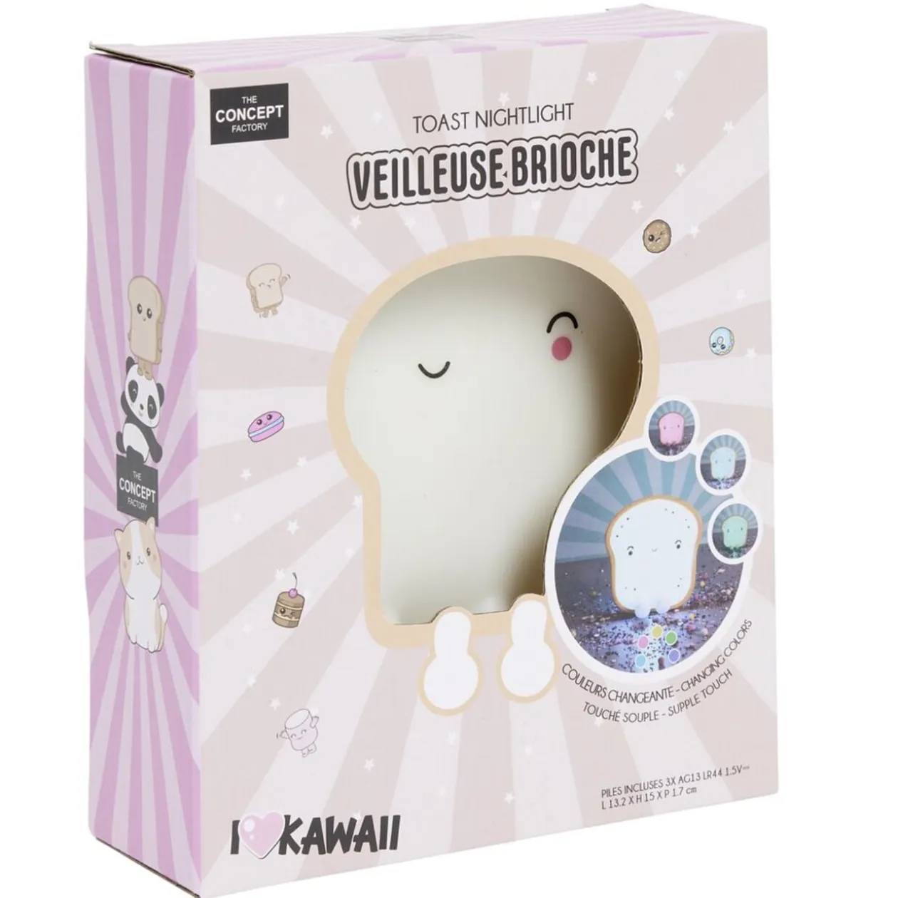 Veilleuse kawaii toast brioche LED couleurs changeantes 13x2xH15cm