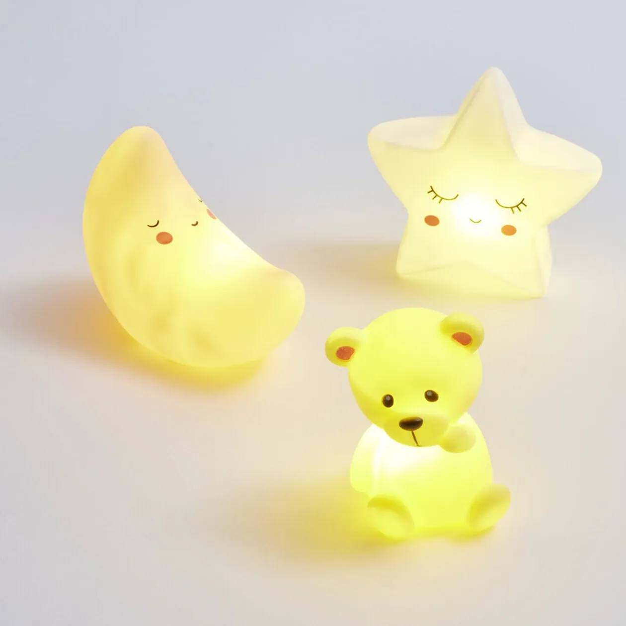 Veilleuse à LED ourson/lune/étoile H12,5cm-3 modèles