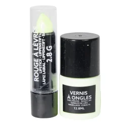 Vernis à ongles et rouge à lèvres phosphorécents verts < Gifi New