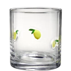 Verre bas transparent motif relief citron jaune Ø9xH10cm