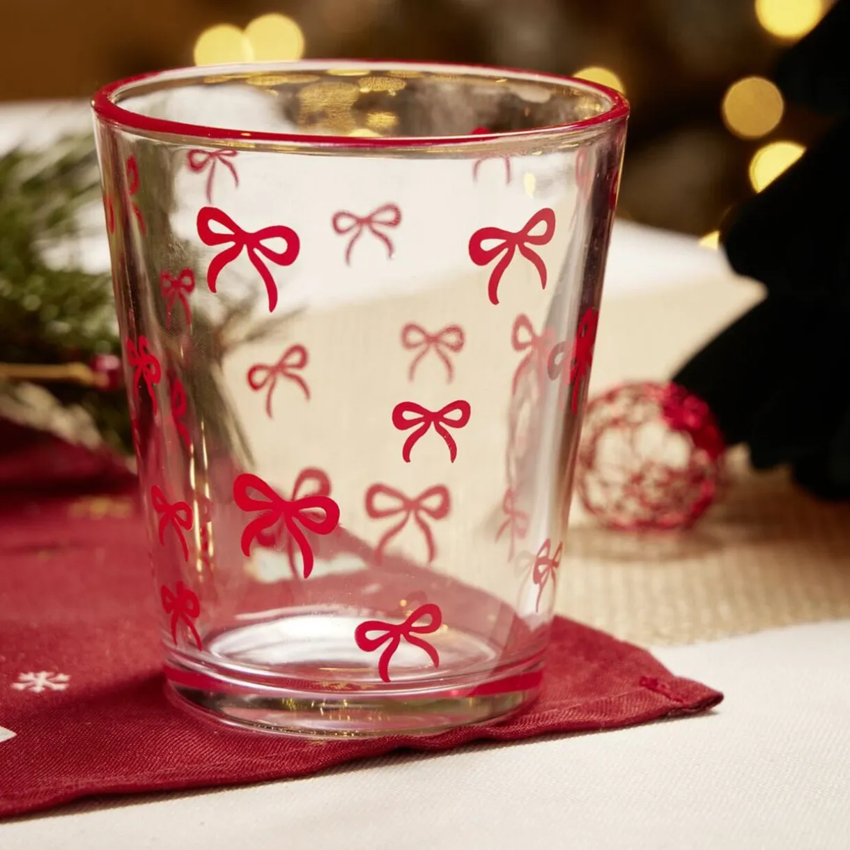 Verre bas transparent motifs noeuds roses Ø8,8xH10cm < Gifi Outlet
