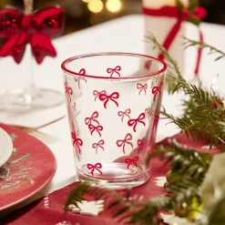Verre bas transparent motifs noeuds roses Ø8,8xH10cm < Gifi Outlet