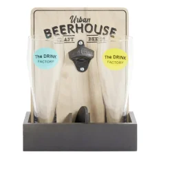 Verre à bière 50cl x2 avec support décapsuleur et 2 sous-verres < Gifi New
