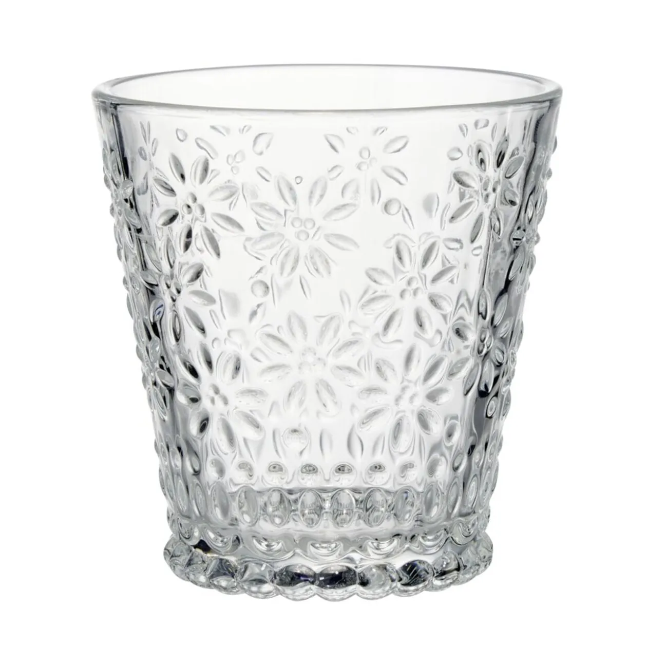 Verre 32cl en verre motif fleur en relief Ø8,6xH9cm (2 modèles)