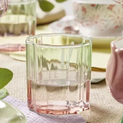 Verre à eau 28cl forme fleur en verre dégradé rose et vert Ø8xH8cm < Gifi Hot