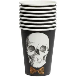 Verre papier Halloween imprimé squelette gentleman noir et blanc x8