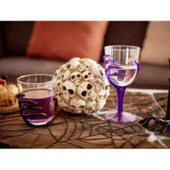 Verre à pied Halloween main squelette H18cm (2 modèles noir ou violet) < Gifi