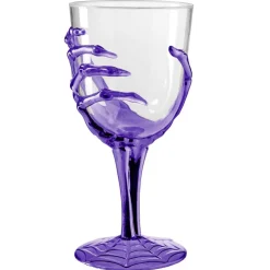 Verre à pied Halloween main squelette H18cm (2 modèles noir ou violet) < Gifi
