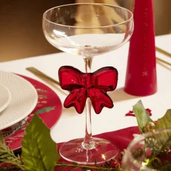 Verre à pied 250ml avec noeud rouge Ø10,5xH17,5cm < Gifi Hot
