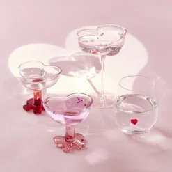 Verre à pied 250ml forme coeur et pied noeud Ø10xH9 cm (2 modèles)