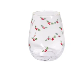Verre transparent bord doré et motifs houx 46cl