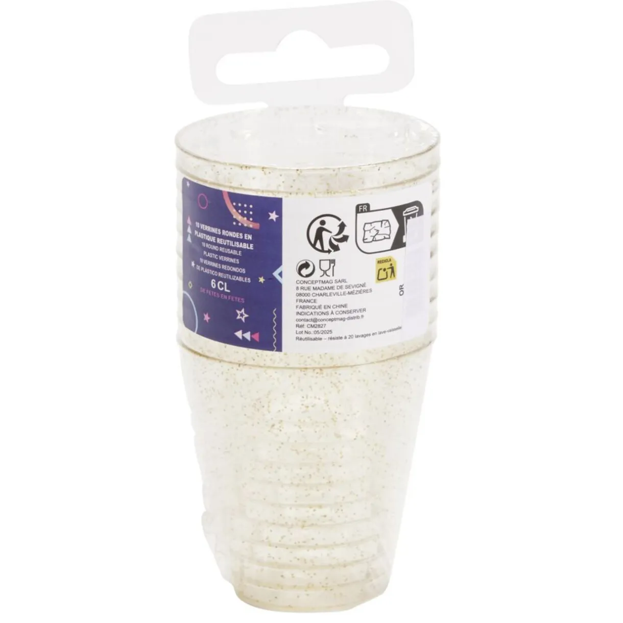 Verrine plastique réutilisable x10 ronde dorée pailletée 3x3xH5cm < Gifi