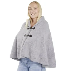 Veste plaid châle moutonné gris 75x150cm avec boutons à brandebourg < Gifi Hot
