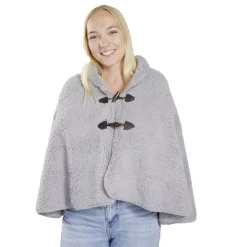 Veste plaid châle moutonné gris 75x150cm avec boutons à brandebourg < Gifi Hot