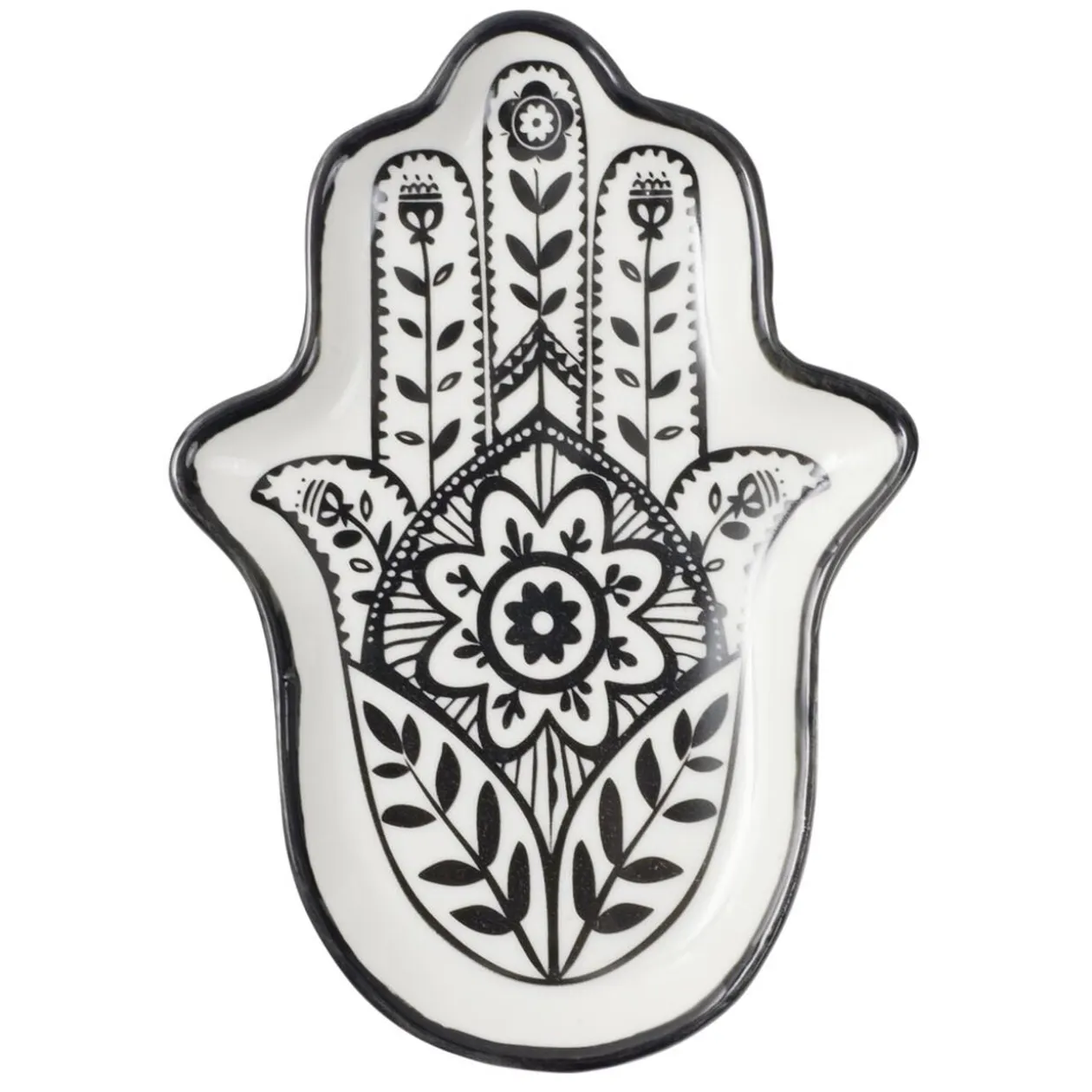 Vide poche arabesque main de Fatma céramique blanc et noir 11x8xH1,5cm