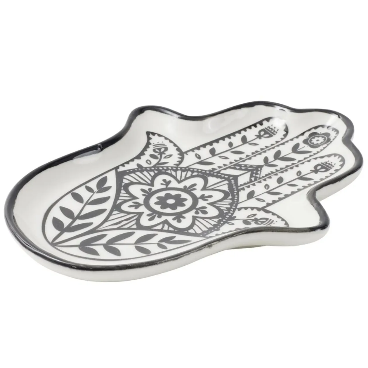Vide poche arabesque main de Fatma céramique blanc et noir 11x8xH1,5cm