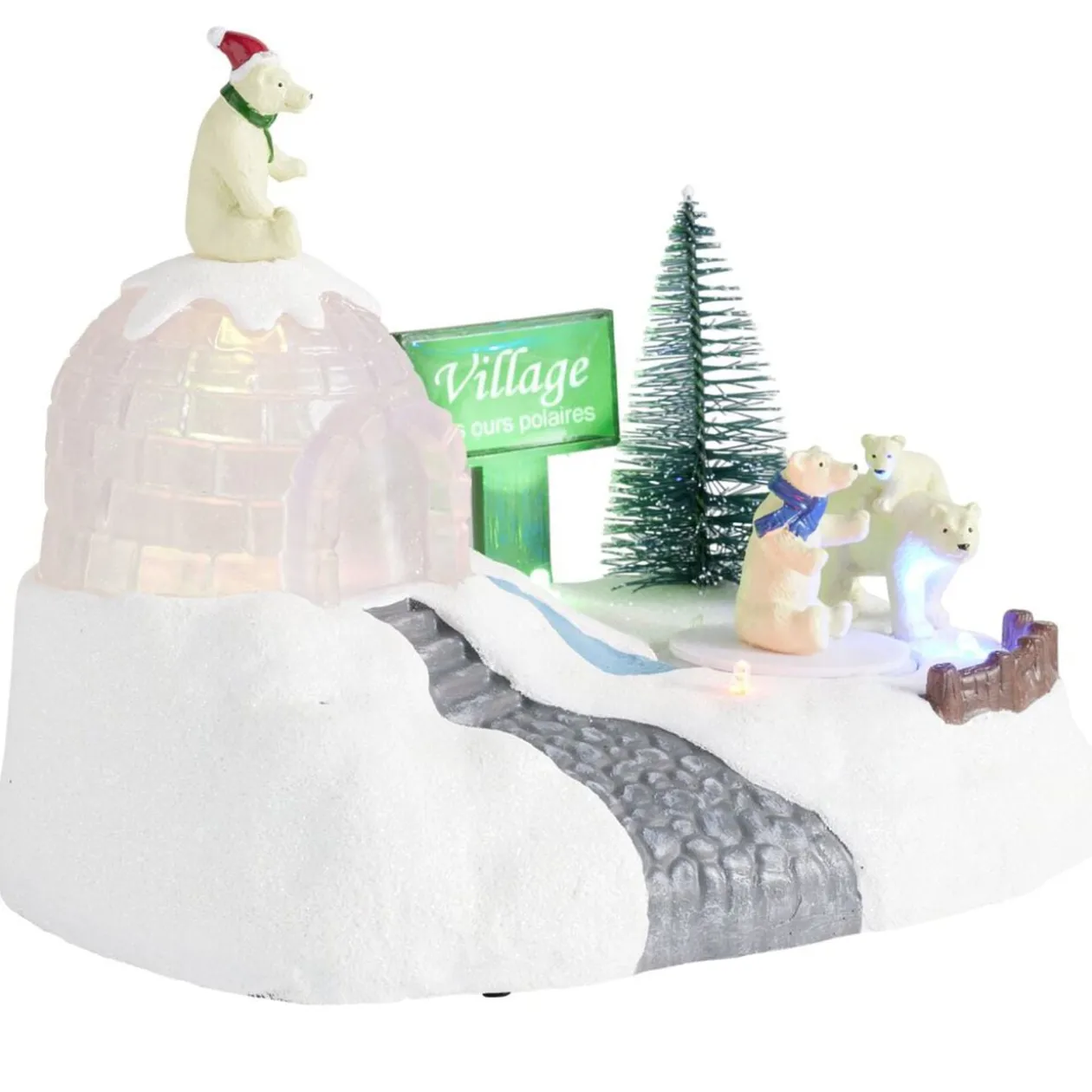 Village de Noël animé LED ours polaire 20x14xH16cm