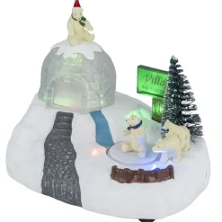 Village de Noël animé LED ours polaire 20x14xH16cm