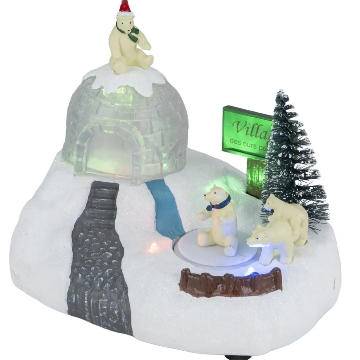 Village de Noël animé LED ours polaire 20x14xH16cm