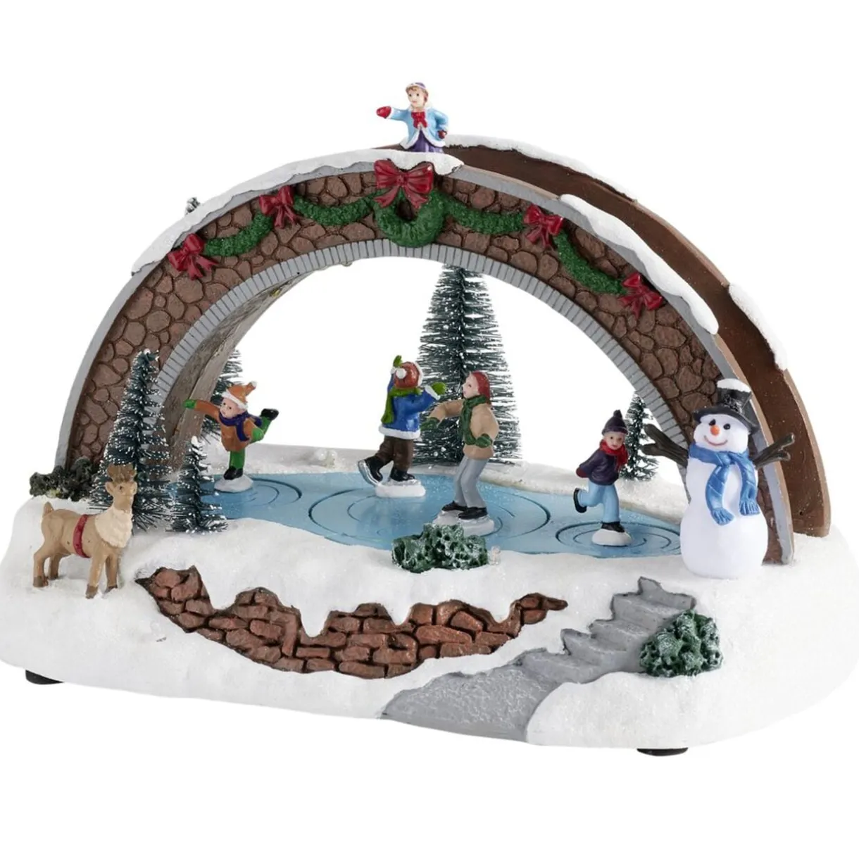 Village de Noël animé LED scène lac et pont 26,5x16xH18,5cm < Gifi Hot
