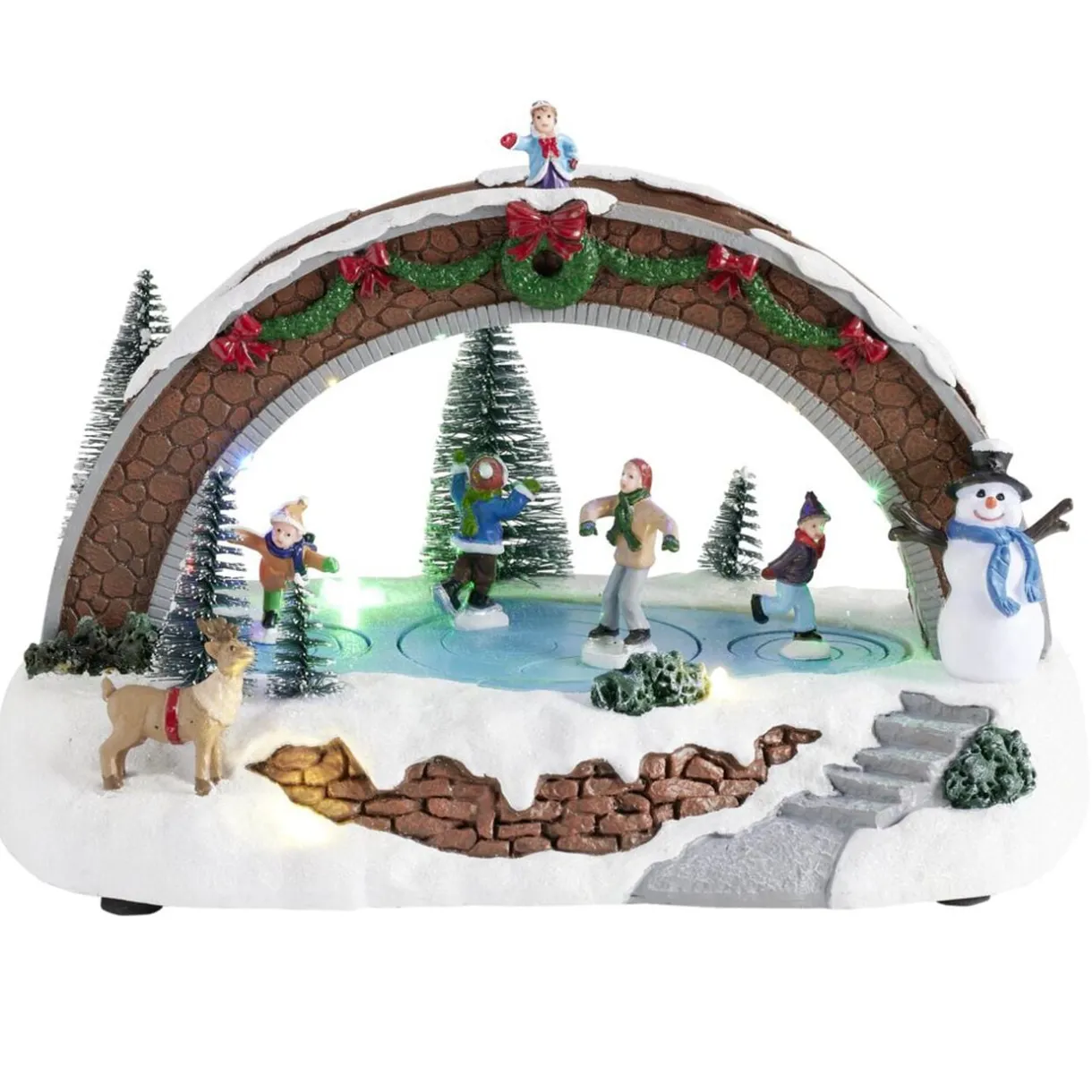 Village de Noël animé LED scène lac et pont 26,5x16xH18,5cm < Gifi Hot