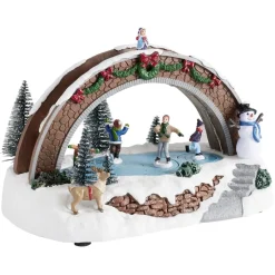 Village de Noël animé LED scène lac et pont 26,5x16xH18,5cm < Gifi Hot