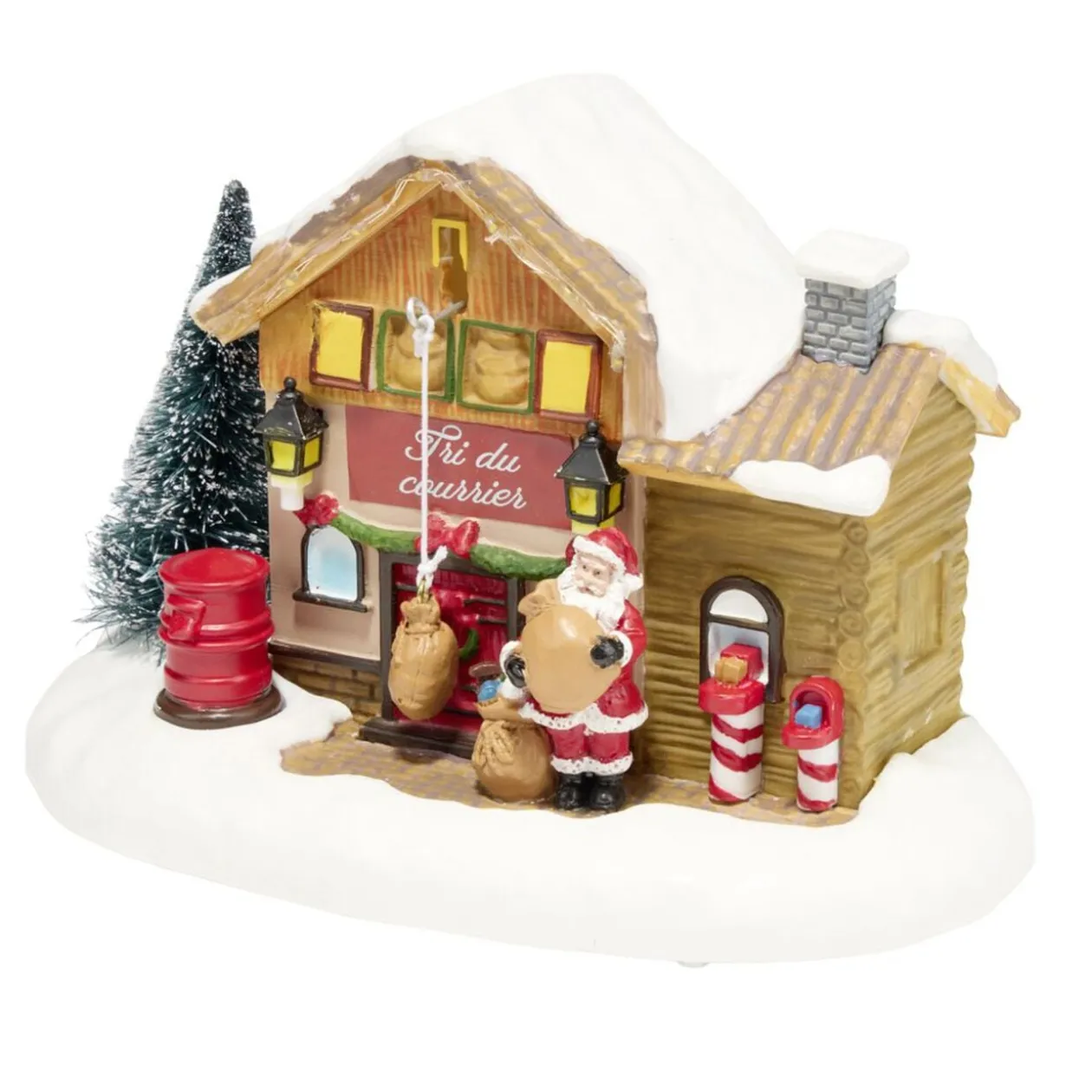 Village de Noël lumineux et animé LED courrier du Père Noël 21,5x12xH14cm