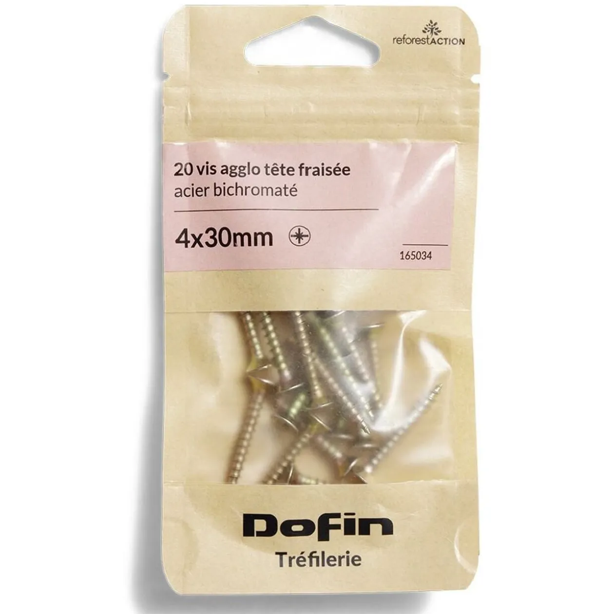 20 vis agglo tête fraisée acier bichromaté - 4x30 mm