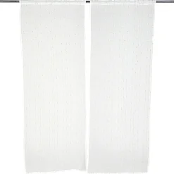 Vitrage droit passe tringle x2 blanc broderie fil beige 60x160cm
