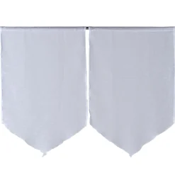 Vitrage passe tringle finition pointe effet lin uni blanc 60x90 cm x2